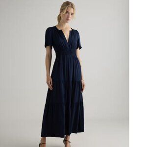 Washable Stretch Silk Tiered Maxi Dress size medium in Navy